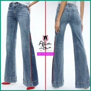 Alice + Olivia Rey Side Zipper Blue Red Wide Leg Jeans